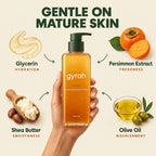 Gyrah Persimmon Body Wash with glycerin, persimmon, shea butter and olive oil.