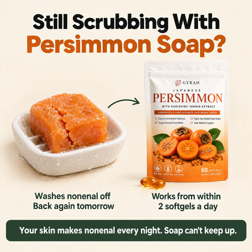 Still scrubbing with persimmon soap? Soap washes nonenal off, Inner Fresh works from within.